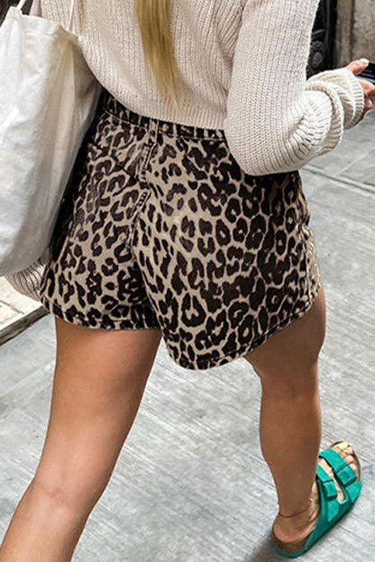 Pantalones casuales holgados con estampado de leopardo y bolsillos tipo A con estampado completo