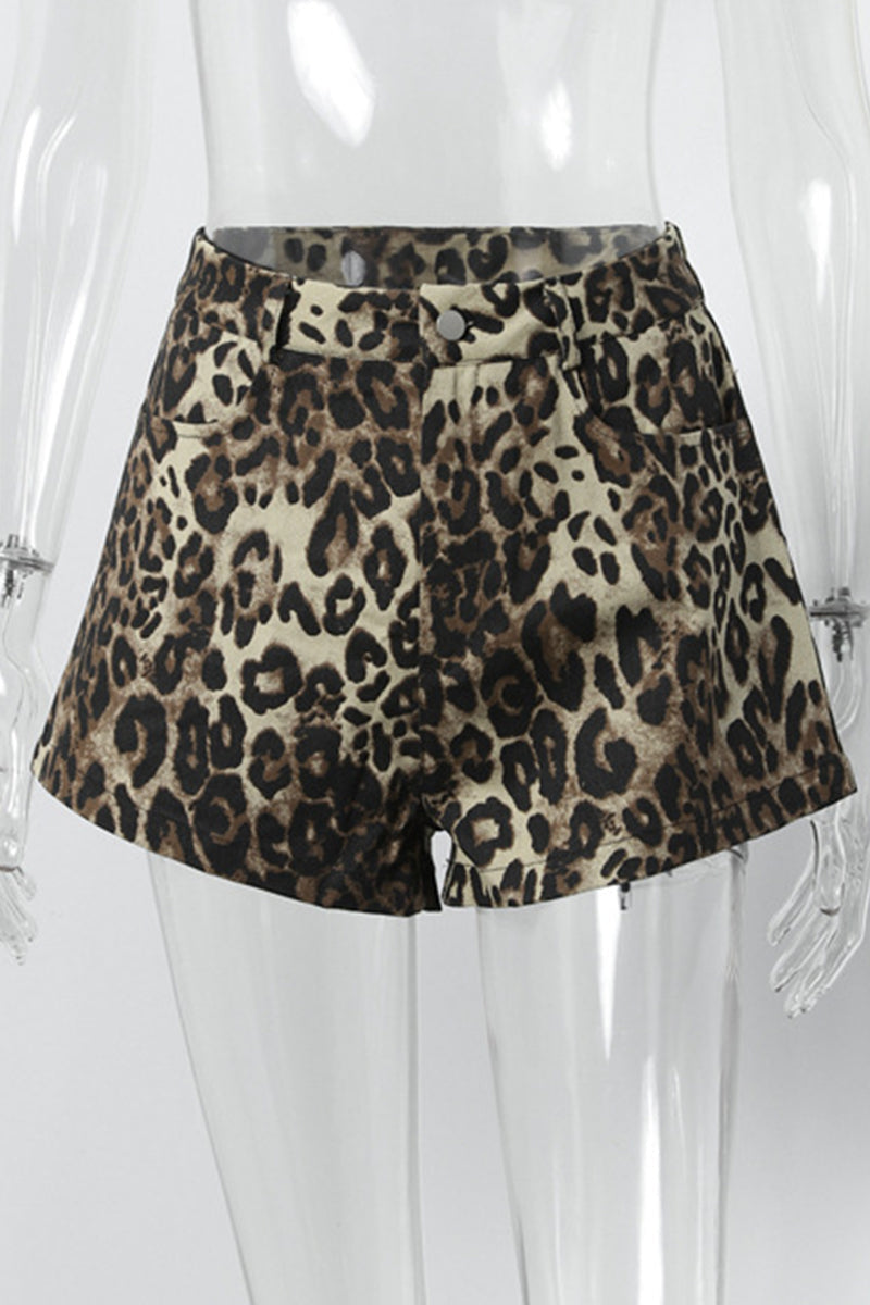 Pantalones casuales holgados con estampado de leopardo y bolsillos tipo A con estampado completo