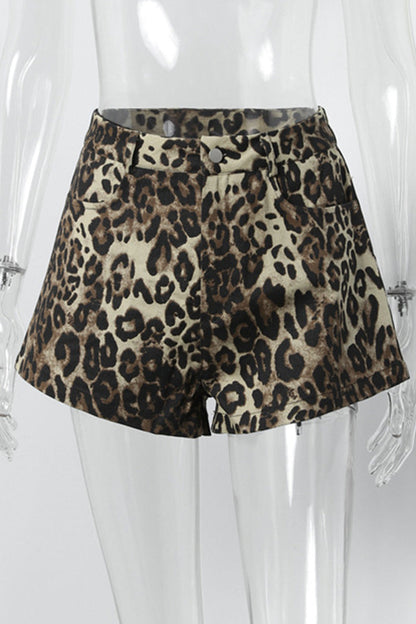 Pantalones casuales holgados con estampado de leopardo y bolsillos tipo A con estampado completo