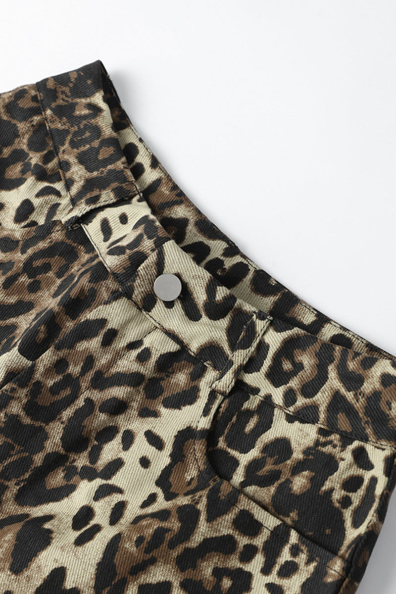 Pantalones casuales holgados con estampado de leopardo y bolsillos tipo A con estampado completo