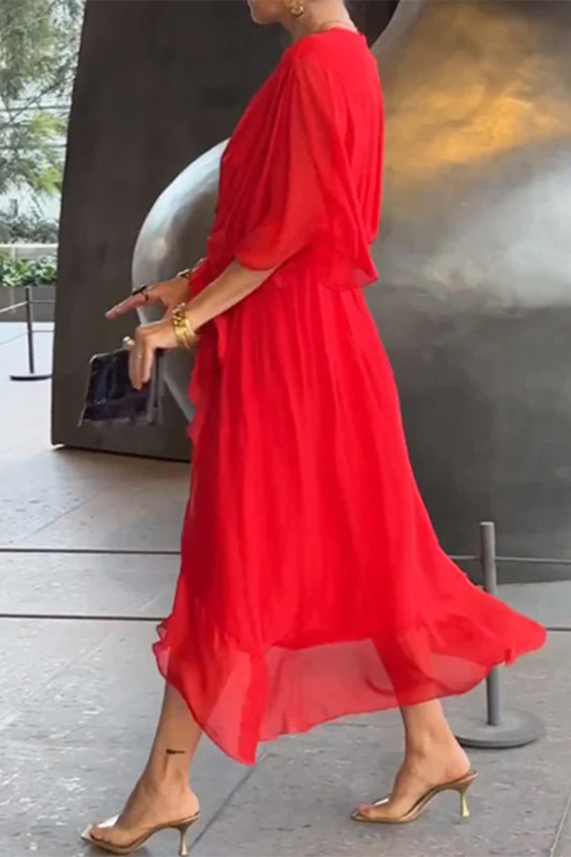 Elegantes vestidos irregulares con escote en V y banda sólida