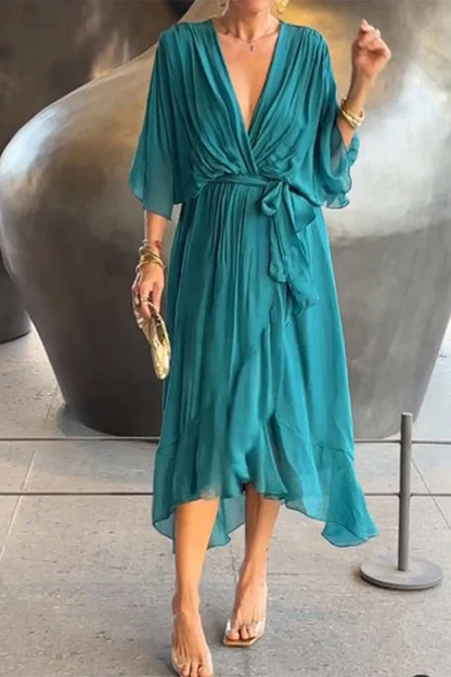 Elegantes vestidos irregulares con escote en V y banda sólida