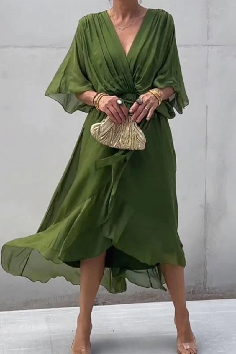 Elegantes vestidos irregulares con escote en V y banda sólida