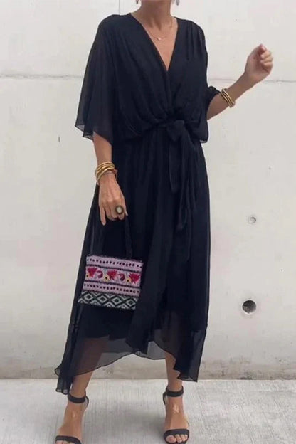 Elegantes vestidos irregulares con escote en V y banda sólida