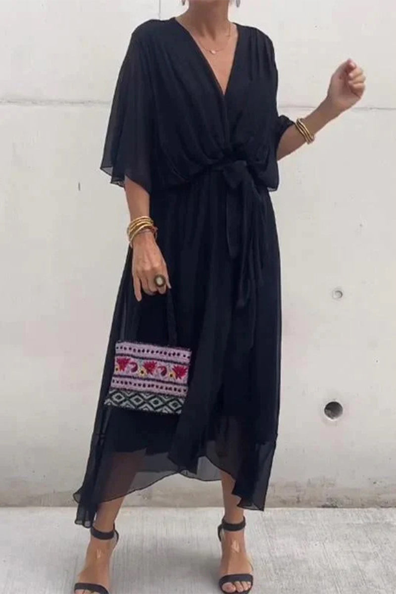 Elegantes vestidos irregulares con escote en V y banda sólida
