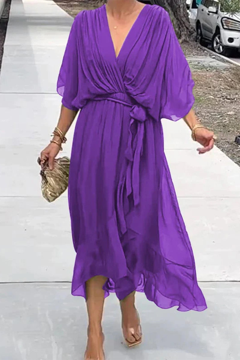 Elegantes vestidos irregulares con escote en V y banda sólida