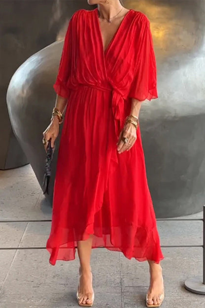 Elegantes vestidos irregulares con escote en V y banda sólida