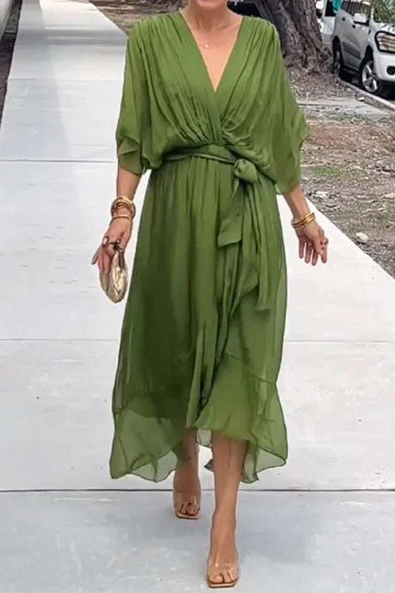 Elegantes vestidos irregulares con escote en V y banda sólida