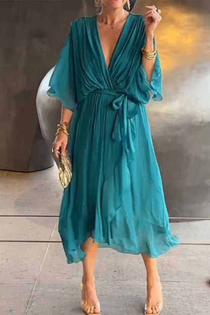 Elegantes vestidos irregulares con escote en V y banda sólida