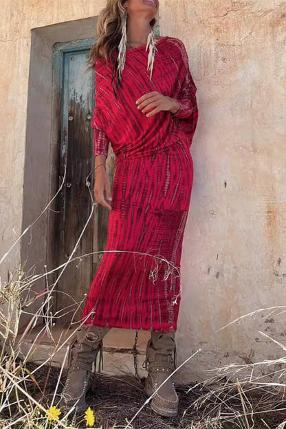 Vestidos casuales vintage con estampado geométrico y hombros descubiertos con falda de un solo paso
