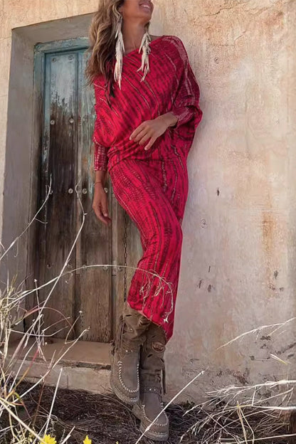 Vestidos casuales vintage con estampado geométrico y hombros descubiertos con falda de un solo paso