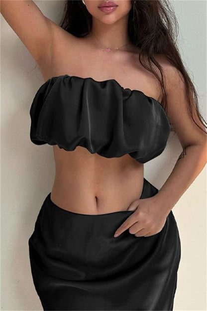 Conjunto de dos piezas sexy, liso, sin espalda, sin tirantes y sin mangas