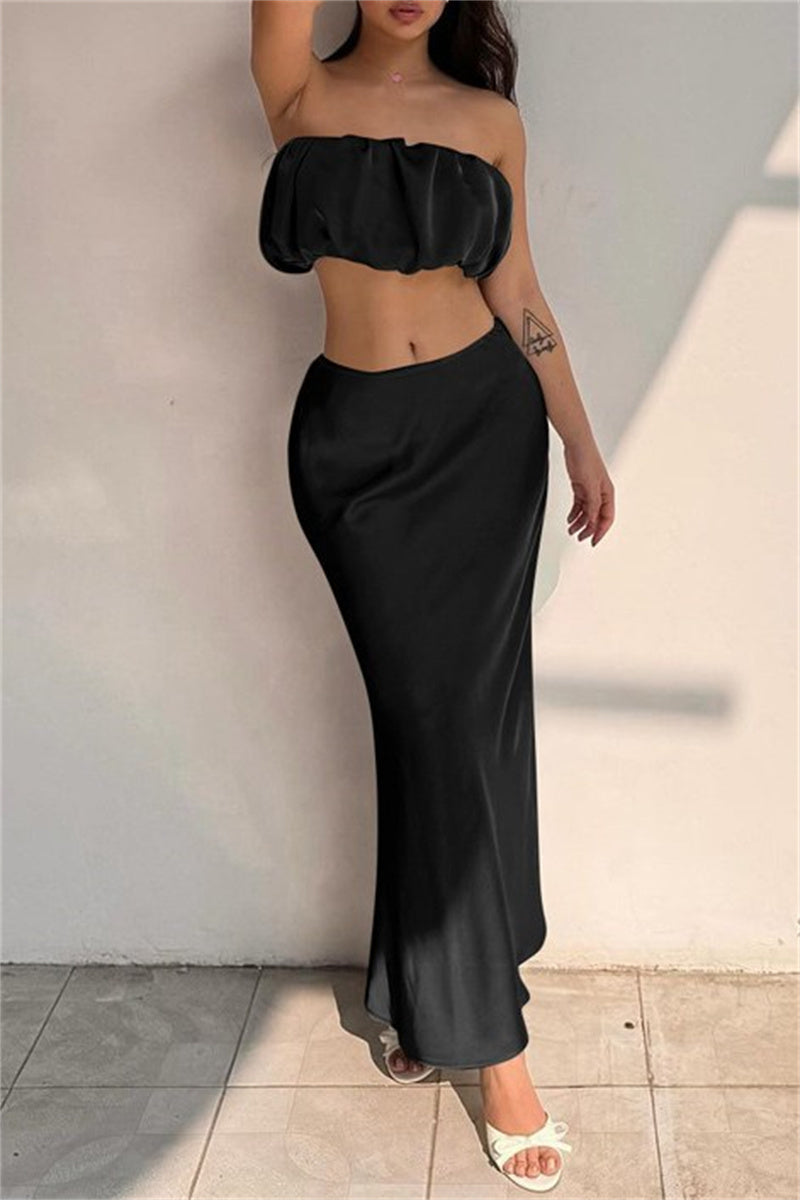 Conjunto de dos piezas sexy, liso, sin espalda, sin tirantes y sin mangas