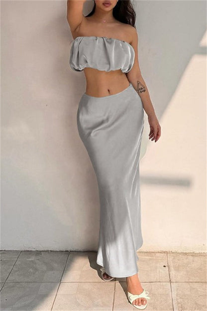 Conjunto de dos piezas sexy, liso, sin espalda, sin tirantes y sin mangas