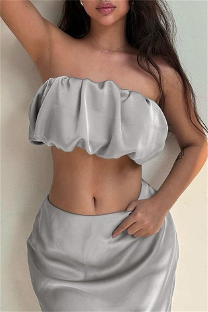 Conjunto de dos piezas sexy, liso, sin espalda, sin tirantes y sin mangas