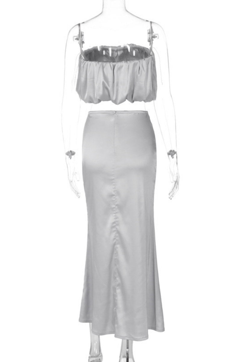 Conjunto de dos piezas sexy, liso, sin espalda, sin tirantes y sin mangas