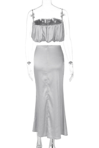 Conjunto de dos piezas sexy, liso, sin espalda, sin tirantes y sin mangas