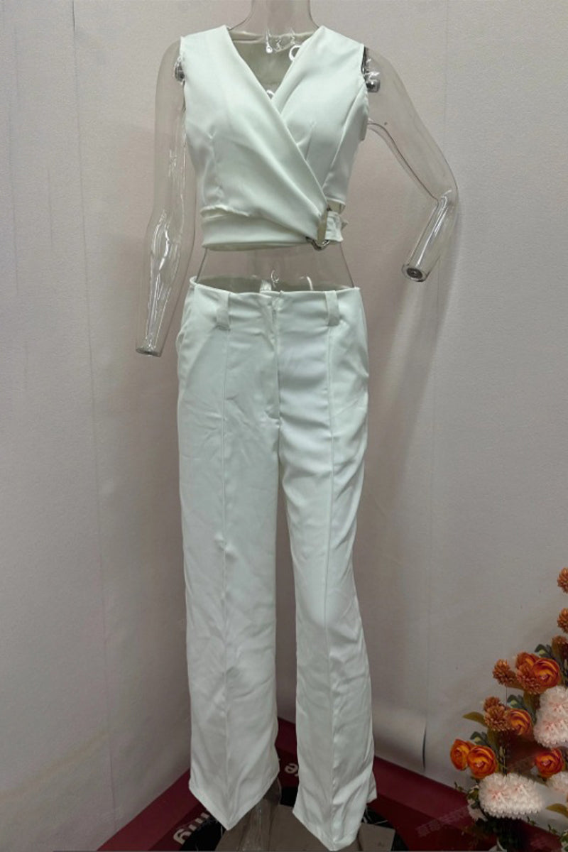 Conjunto informal de dos piezas con cuello en V, sin mangas, botones sólidos, estilo británico