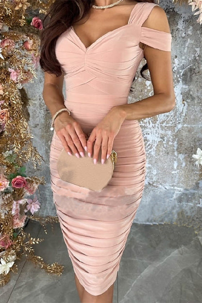 Elegante vestido de falda de un solo paso con escote en V y pliegues lisos (3 colores)