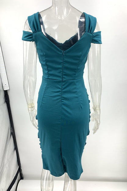 Elegante vestido de falda de un solo paso con escote en V y pliegues lisos (3 colores)