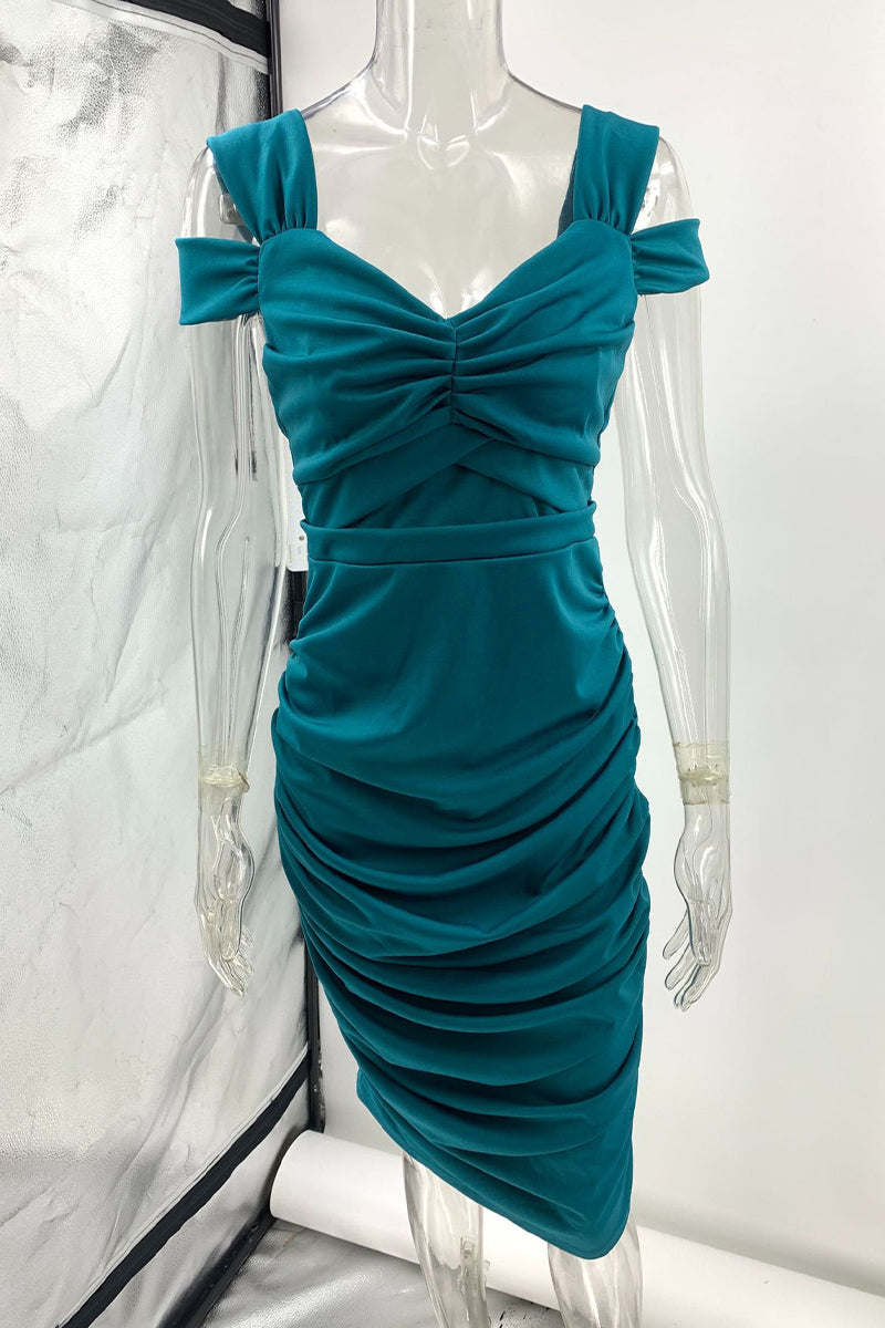 Elegante vestido de falda de un solo paso con escote en V y pliegues lisos (3 colores)