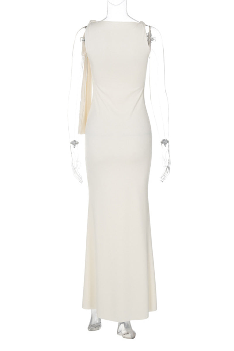 Vestidos elegantes de celebridades con falda de un solo paso, cuello oblicuo y frenillo liso (5 colores)