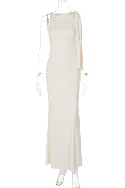 Vestidos elegantes de celebridades con falda de un solo paso, cuello oblicuo y frenillo liso (5 colores)