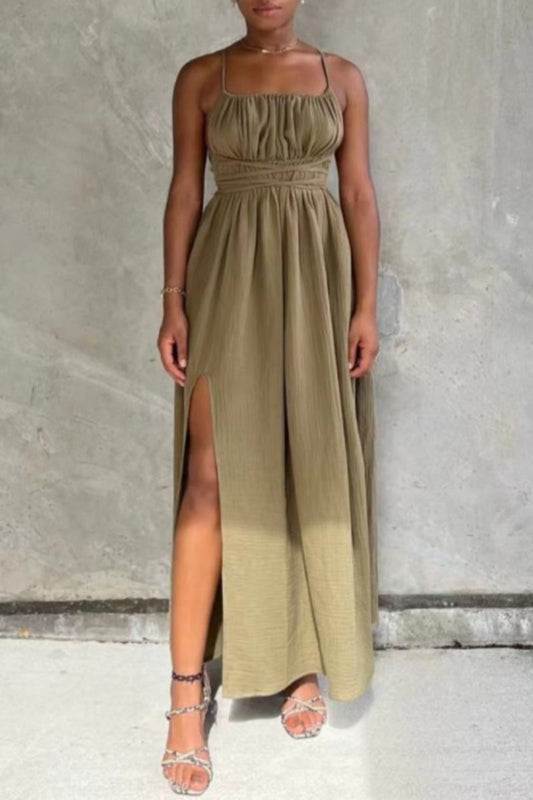 Vestidos largos sexis con tirantes finos, espalda descubierta y tirantes cruzados
