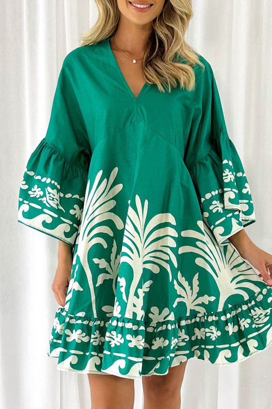 Vestidos casuales de corte A con cuello en V y patchwork floral