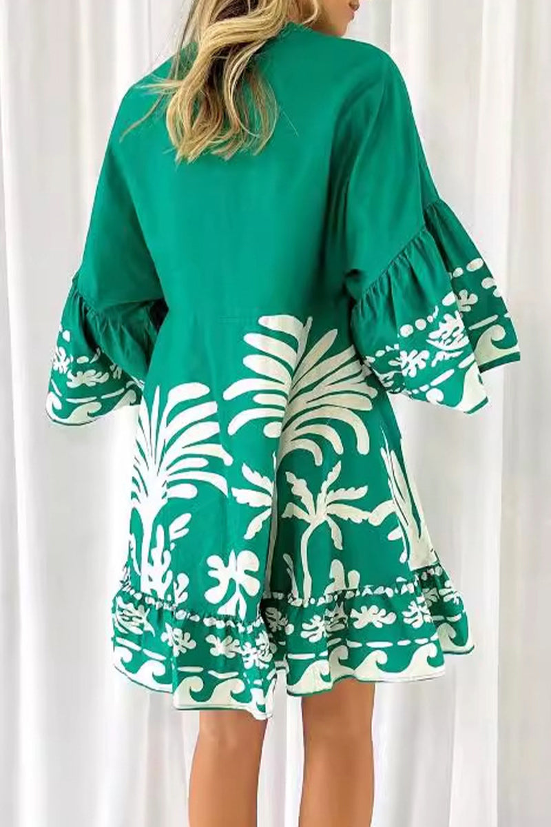 Vestidos casuales de corte A con cuello en V y patchwork floral