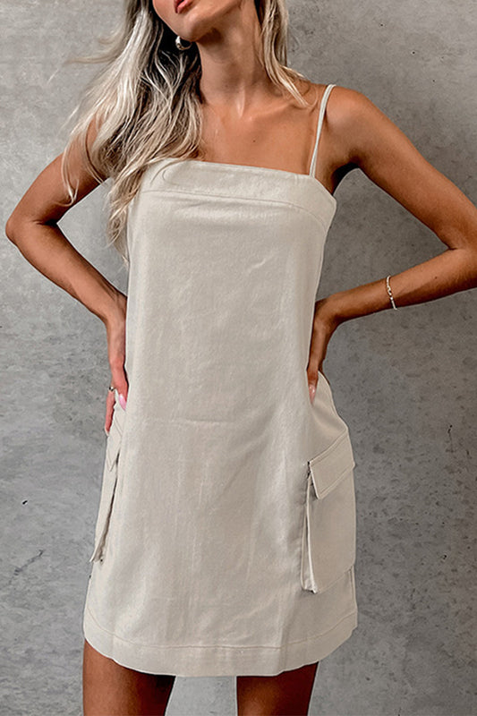 Vestidos casuales sencillos con cuello cuadrado y bolsillos lisos