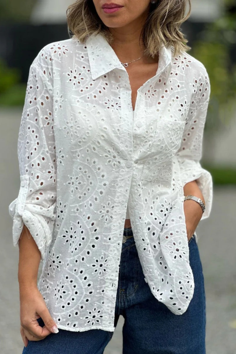 Tops casuales de cuello vuelto con aberturas lisas