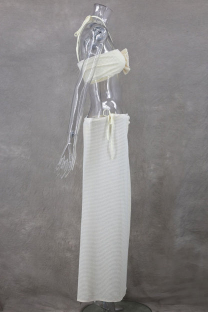 Conjunto de tres piezas sexy de vendaje sólido, sin espalda, con abertura y cuello halter, sin mangas