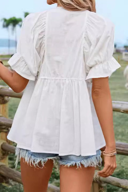 Blusas casuales sencillas de cuello redondo liso