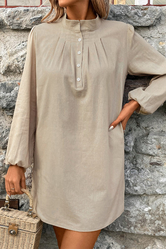 Vestidos casuales sencillos con botones lisos y cuello mandarín en forma de A