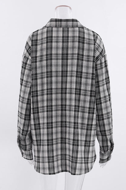 Tops casuales con cuello vuelto en contraste y cuadros