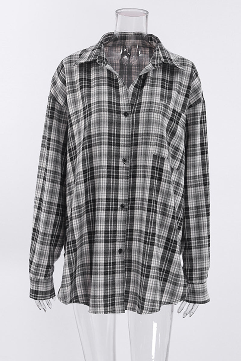 Tops casuales con cuello vuelto en contraste y cuadros