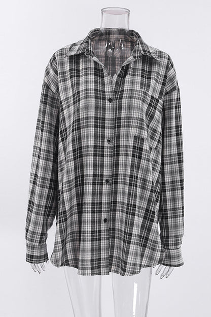 Tops casuales con cuello vuelto en contraste y cuadros