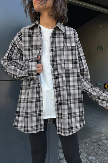 Tops casuales con cuello vuelto en contraste y cuadros