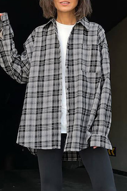 Tops casuales con cuello vuelto en contraste y cuadros