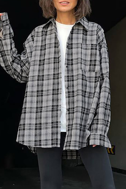 Tops casuales con cuello vuelto en contraste y cuadros