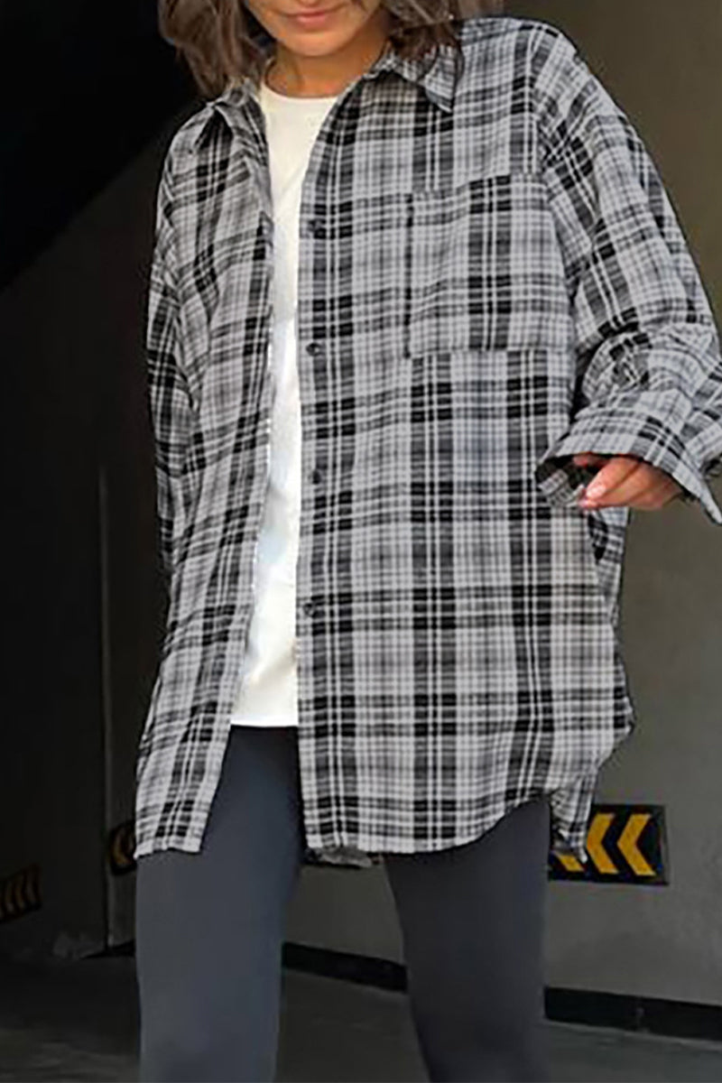 Tops casuales con cuello vuelto en contraste y cuadros