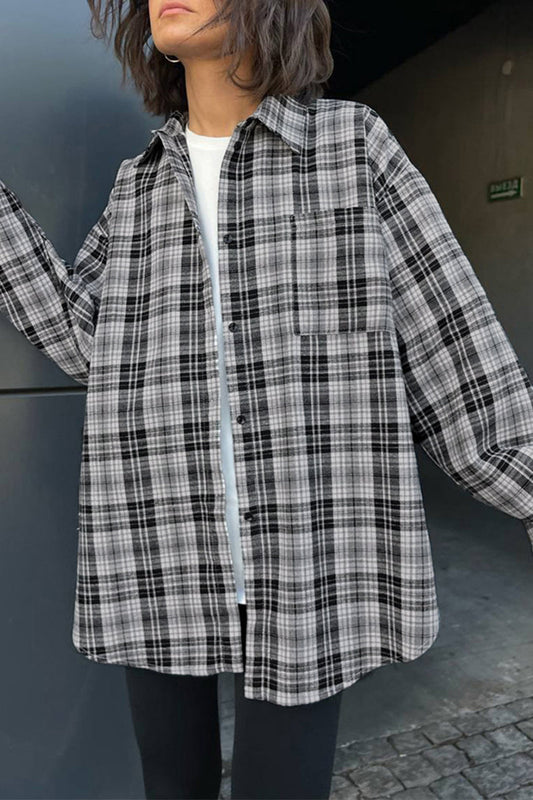 Tops casuales con cuello vuelto en contraste y cuadros