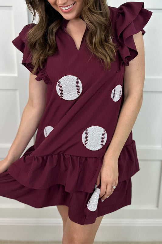 Vestidos casuales con estampado geométrico, bordados, lentejuelas, bolsillos, volantes, cuello en V, irregulares
