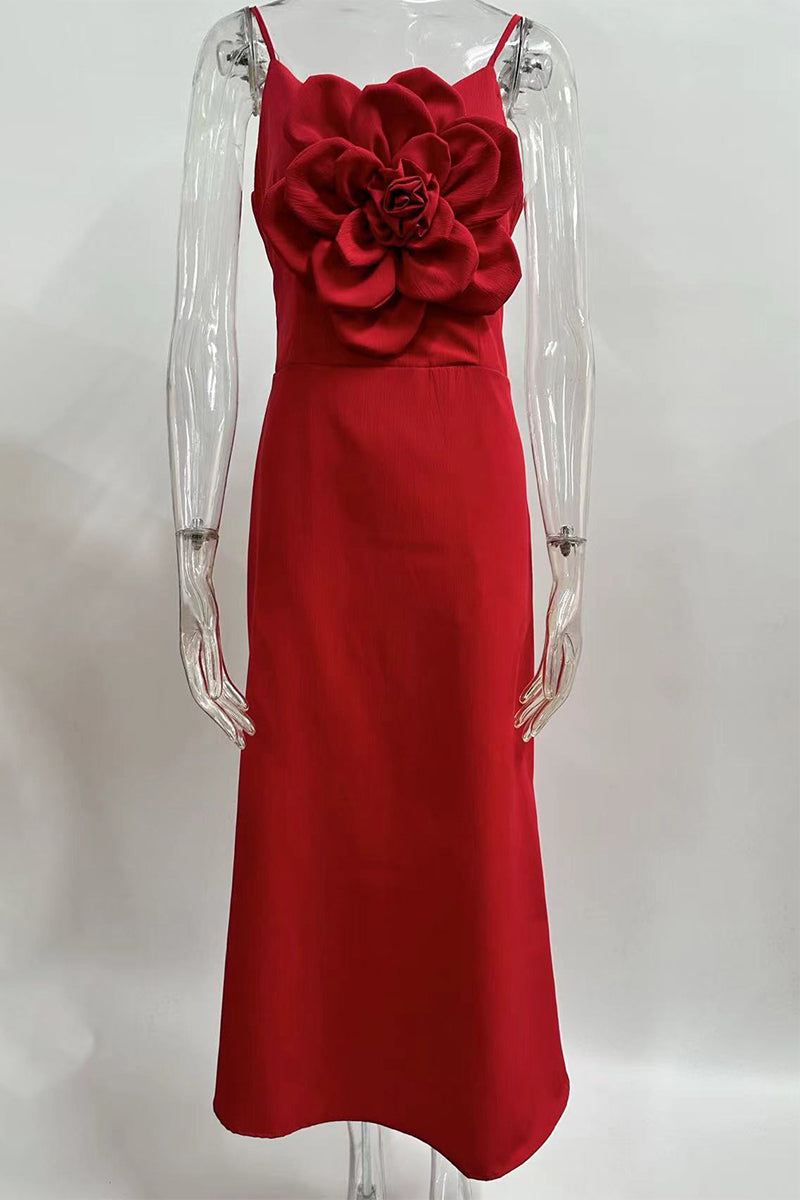Vestidos de tirantes con flores de colores sólidos de celebridades