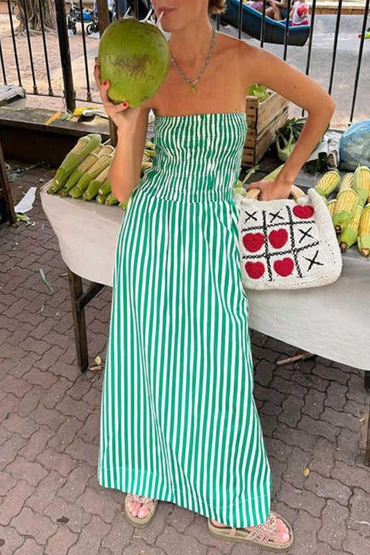 Vestidos casuales de diario con estampado de rayas y contraste, sin tirantes y estampados