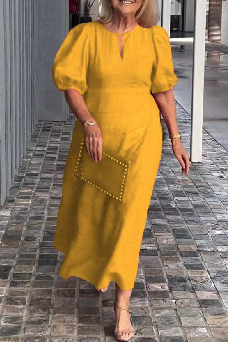 Vestidos largos casuales de color sólido con cuello redondo y aberturas (9 colores)