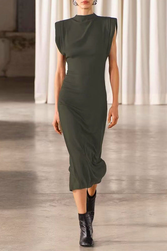 Vestidos casuales de cuello alto, línea A, de color sólido, con cremallera, para uso diario
