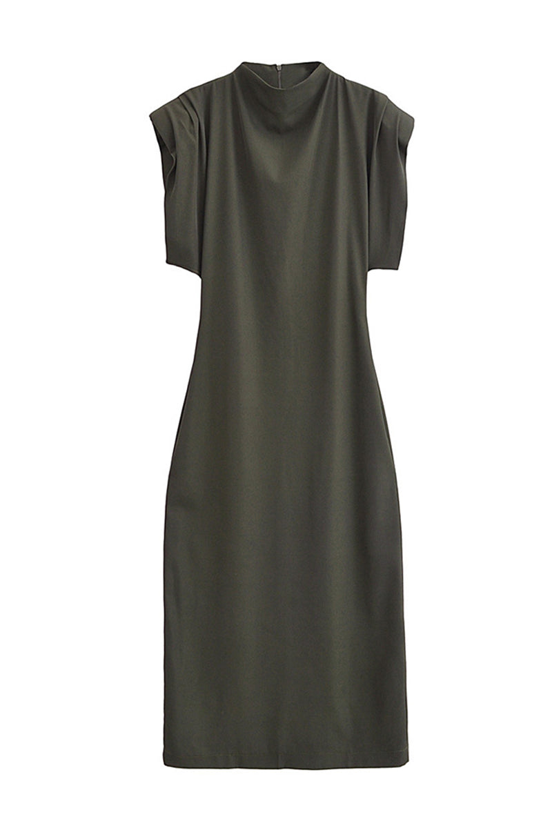 Vestidos casuales de cuello alto, línea A, de color sólido, con cremallera, para uso diario