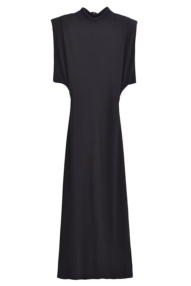 Vestidos casuales de cuello alto, línea A, de color sólido, con cremallera, para uso diario